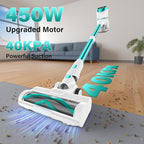 Tikom V500 Cordless Vacuum Cleaner for Home, 40000Pa/450W Stick Vacuum with LED Touch Screen, Charging Wall Dock, Anti-Tangle, Lightweight Handheld Vacuum for Pet Hair, Hard Floor, Carpet, Blue