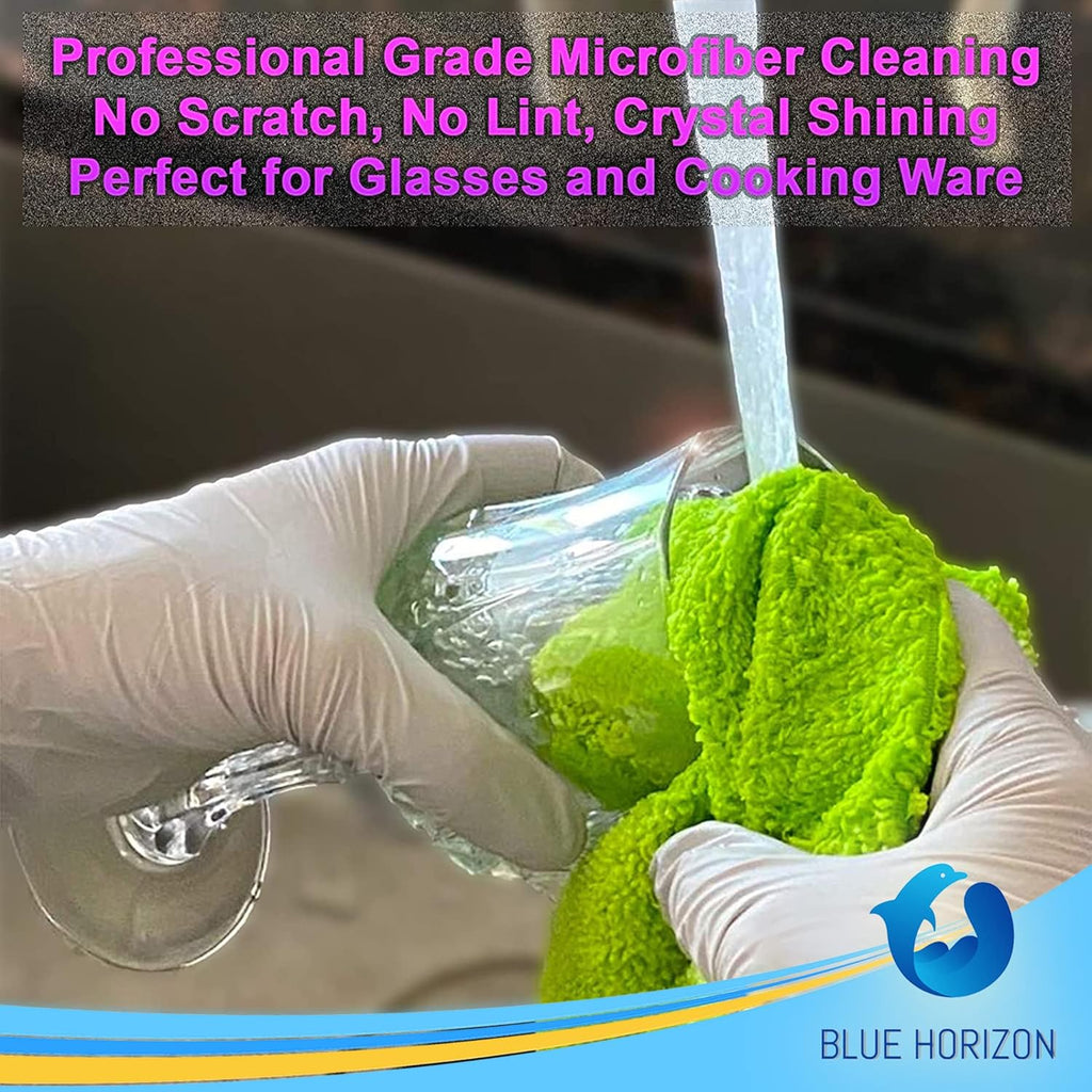 Blue Horizon Large Microfiber Cleaning Towels, 36-Pack Wash Cloths, Ultra Soft Plush Microfiber Cleaning Cloth, Products (Green, 16" X 16")