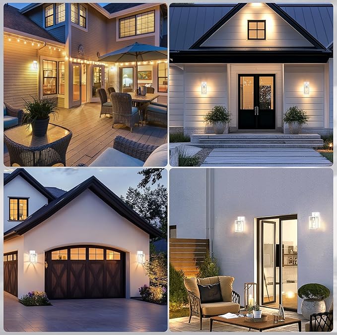 PARTPHONER Dusk to Dawn Outdoor Light Fixtures, 2-Pack Sensor Porch Lights, Waterproof Exterior Wall Sconce Lighting Lamp, Waterproof Wall Lantern for House, Doorway, Garage (White)