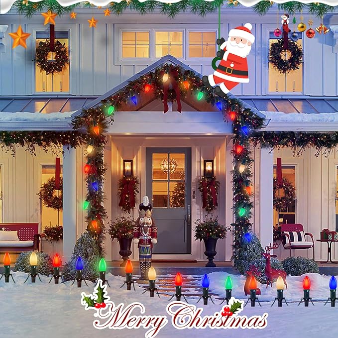 25 Pack C9 LED Christmas Light Bulbs,C9 Plastic Multicolor Replacement LED Bulbs Shatterproof C9/E17 Candelabra Base 0.6 Watt Great for Outdoor Indoor Night Lights Holiday Christmas Tree Decor