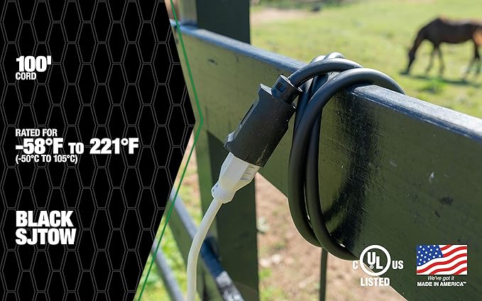 Southwire AGRIPRO Medium Duty Extension Cord, 100Ft, 14 Gauge, 3 Conductor, Farm/Workshop Cord, SJTOW, Black, 64816301