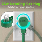 GEARit 360 Rotating Flat Plug Short Extension Cord with 3 Outlets (2ft, Green) 16AWG/13A 3 Prong Wire, Outlet Saver for Home Office Dorm Room Essentials, ETL Certified