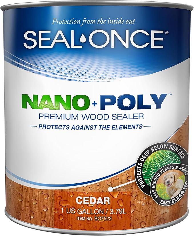 Seal-Once Nano+Poly Penetrating Wood Sealer with Polyurethane - Premium Waterproof Sealant -1 Gallon & Cedar