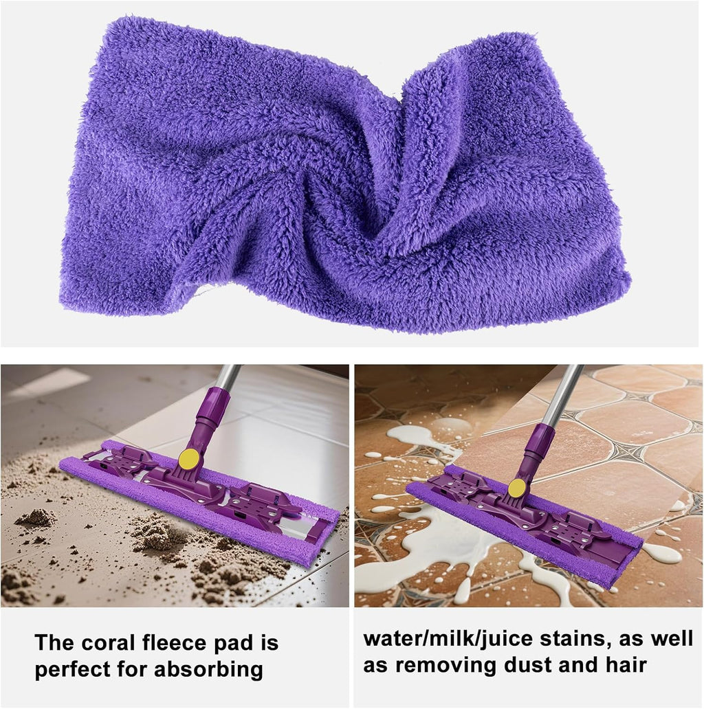 ITTAR 16" Dust Mop for Floor Cleaning, Flat Mop with Stainless Steel Long Handle, 5 Reusable Wahshable Mop Pads, Microfiber Mops for Hardwood, Laminate, Tile Cleaning