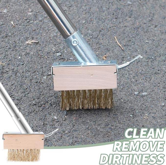 Crack Weeder Tool,2-in-1 Crack Weeder & Moss Remover Brush,33-61 Inch Adjustable Handle，Weed Removal Tool for Weeding Between pavers, Sidewalk, Driveway Crack, Patio Crevice