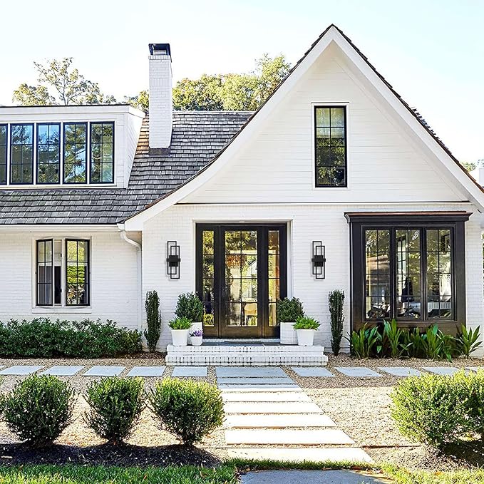 LamQee 2 Pack 25.6" Modern Outdoor Wall Light, Integrated LED 1200LM Large Exterior Lighting Fixture Rectangle Outdoor Sconce, Matte Black Wall Mount Porch Light Outside Lamp for House Garage Patio