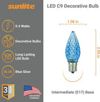 Sunlite 80705 LED C9, Holiday Decorative Light Bulb, 0.4 Watts, E17 Intermediate Base, Faceted Christmas-Lights; Nightlight, Blue