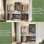 Closet System, 4.2–8.8 FT Closet Organizer with 2 Wooden Drawers and Shelves, Walk-in Closet System with 5 Hang Rods, Built-in Reach in Closet Tower, Can Fit 60 to 96 inch, Morandi Grey