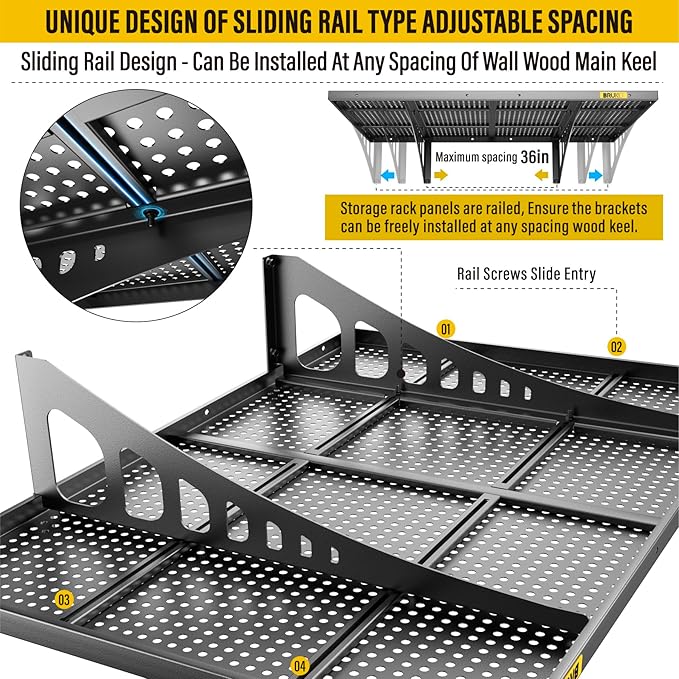 4Pack 2x3ft Adjustable Metal Garage Wall Shelving Heavy Duty Garage Storage Shelf Wall Mounted Black