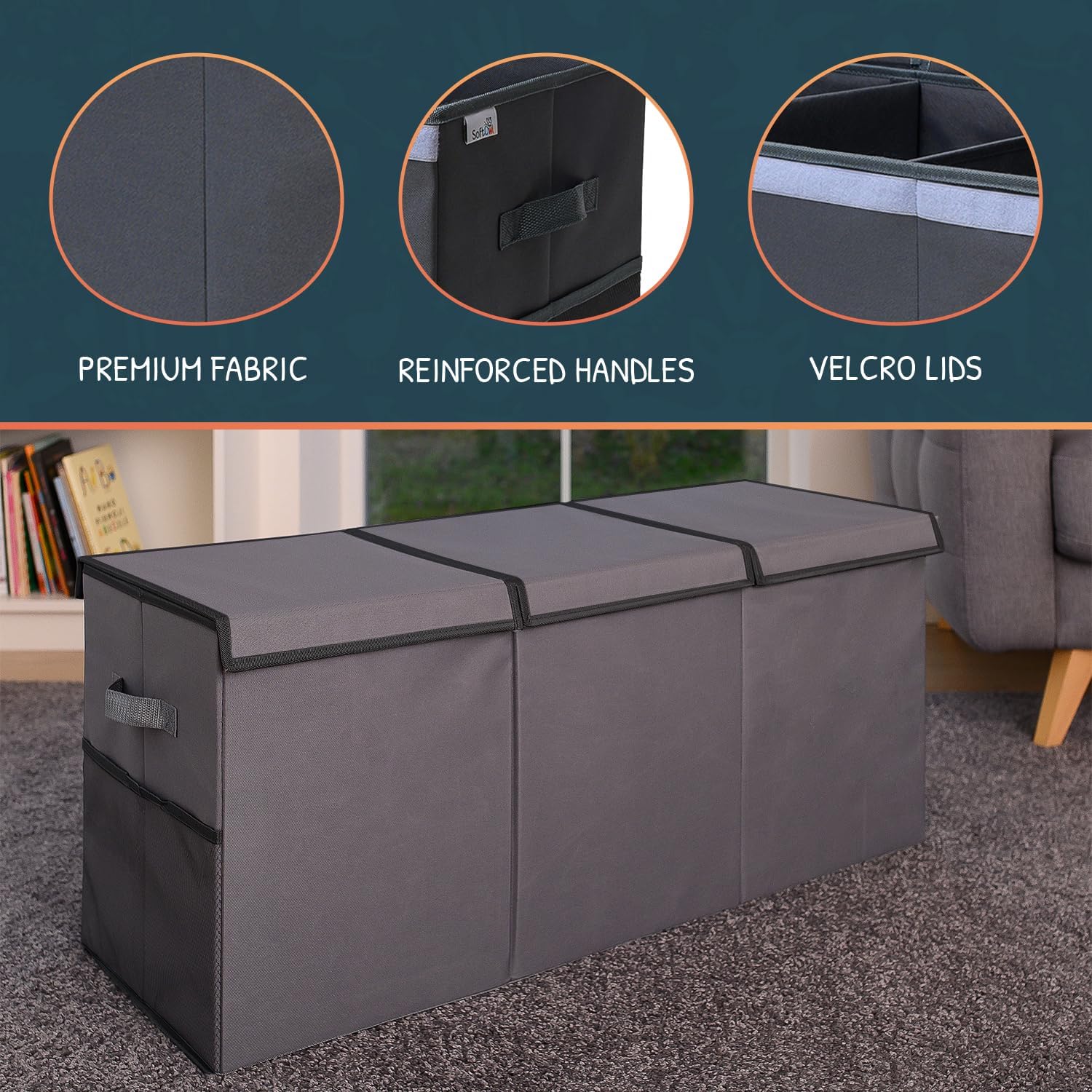 Extra Large Toy Storage Organizer with Lid - Sturdy, Collapsible Toy Chest Storage Box Design - Toys Bin with Dividers for Kids, Nursery, Bedroom, Playroom 37"x16"x14"