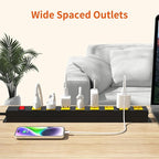 Heavy Duty Surge Protector 8 Outlet Long Power Strip Extension Cord Wide Spaced and Wall Mount Metal Powerstrip for Home Office Workshop Garage (6FT)