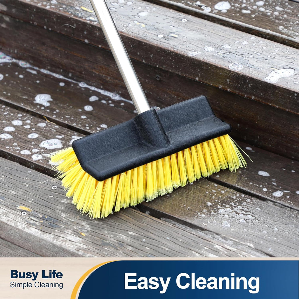 Yocada Deck Brush with 4-Section Extendable Handle Floor Scrub Brush Soft &Medium Bristles Non-Slip Grip for Outdoor Deck Patio Bathroom Garage Concrete Cleaning 53.89 Inch