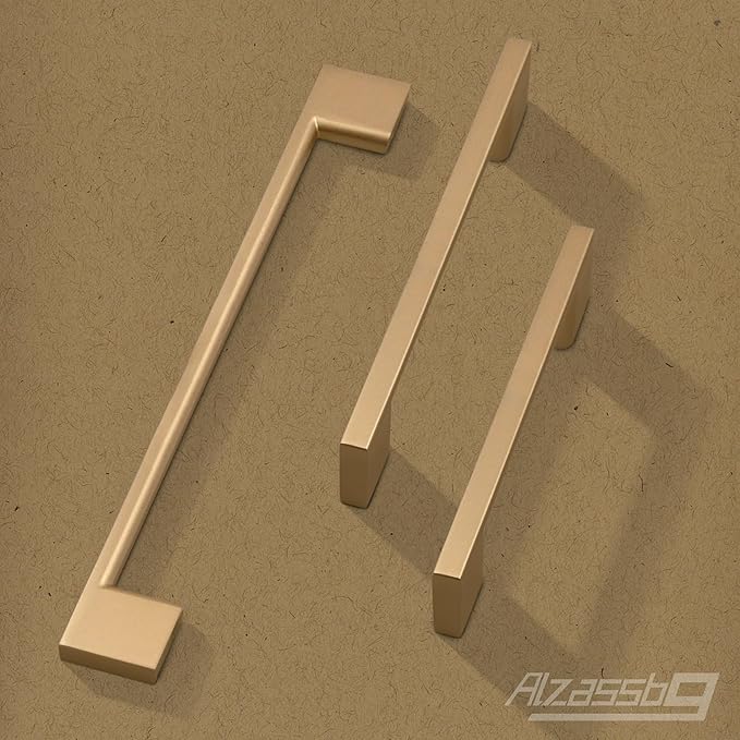 Alzassbg 10 Pack Champagne Copper Cabinet Pulls, 3-3/4 Inch(96mm) Hole Centers Rectangle Cabinet Handles Kitchen Pulls for Drawers and Cabinets AL3051SCG