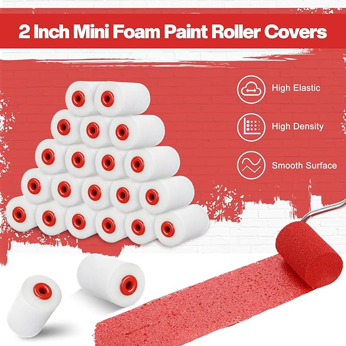 Nuogo 120 Pcs 2 Inch Foam Paint Roller High Density Foam Roller Mini Paint Roller Refills Paint Edger Tool for Walls Brings Smooth Finishes Flat Surfaces