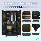 Metal Garage Storage Cabinet, 75” Cleaning Tool Cabinet with Hooks and Hanging Rods, Heavy Duty Garden Tool Organizer, Broom Cabinets for Home, Garage, Laundry Room, Gym, Workshop