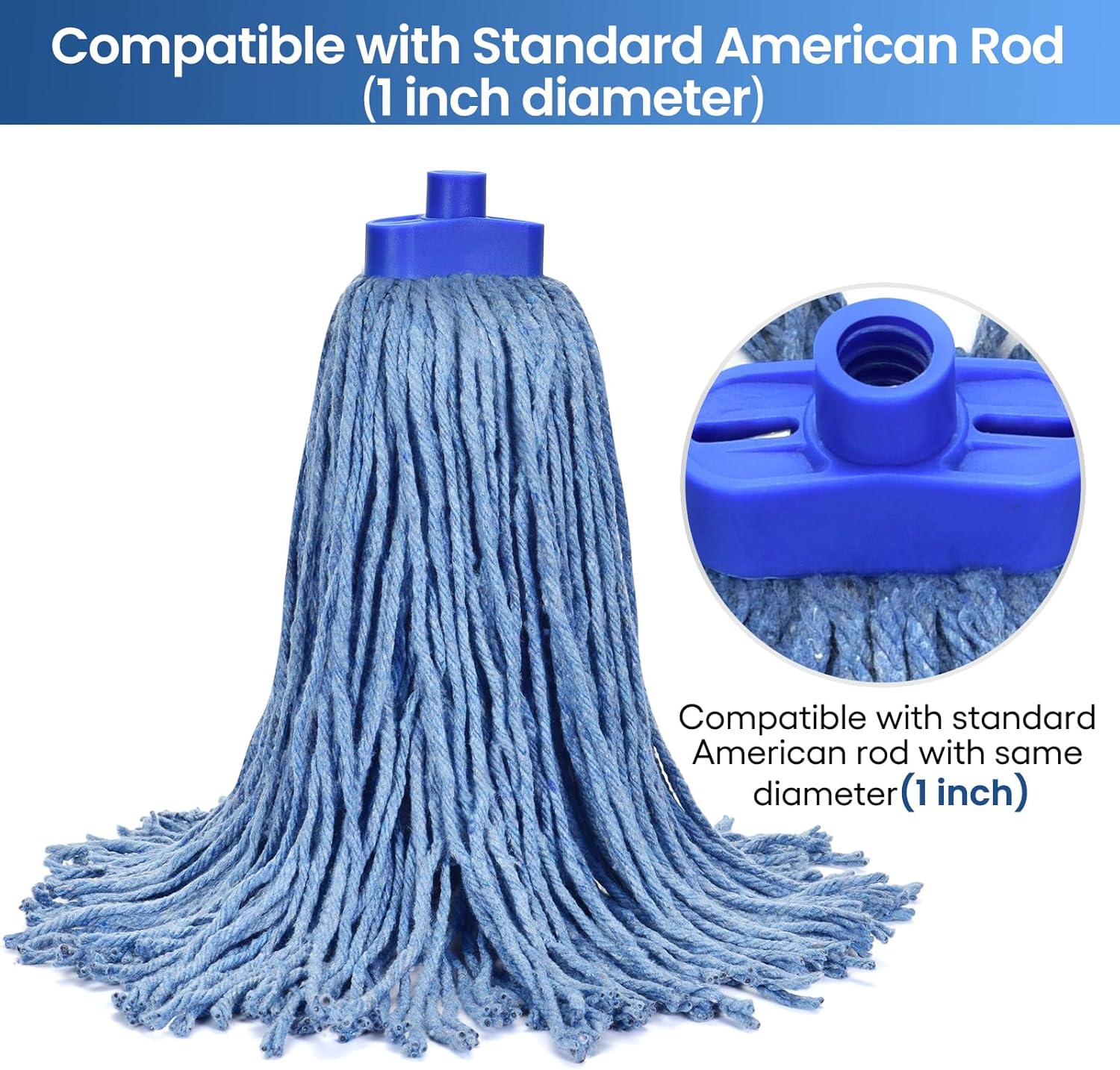 Matthew Cleaning Screw-on Heavy Duty Cotton Wet Mop Replacement Heads(Blue, Medium,12 Pack) with 2 Pack Microfiber Cloth for Residential & Commercial Floor Cleaning Use- Fit Standard American Screw