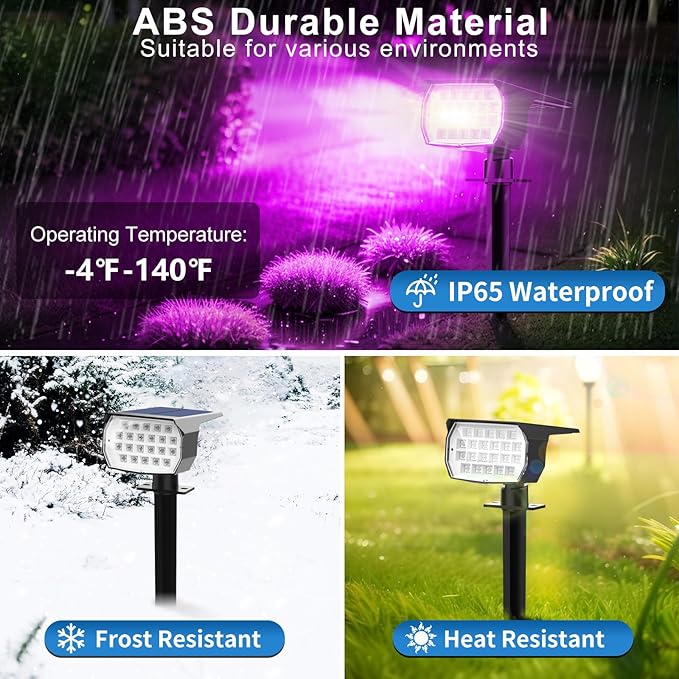 Solar Color Changing Spot Lights Outdoor Waterproof Colored RGB Solar Powered Landscape Lights for Yard 7 Lighting Modes Multicolor Solar Spotlights for Pathway Garden Outside (2 Pack)