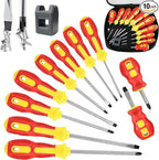 Magnetic Screwdriver Sets 10 PCS,Craftsman Screwdriver Set with Bag,Flat Head Phillips Screwdriver, Non-Slip Cushion Grip for Repair Home Improvement,Red & Yellow