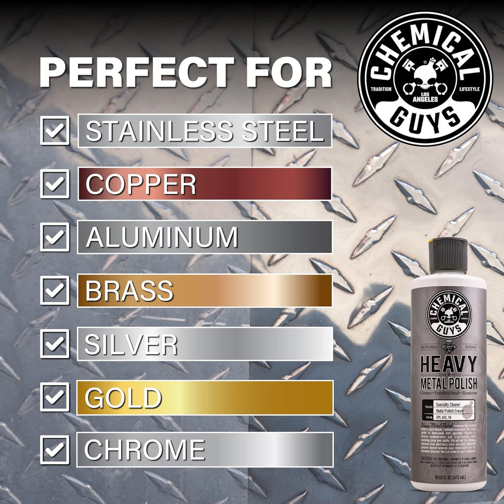 Chemical Guys Heavy Metal Polish Restorer and Protectant - Cleans, Restores, and Protects Chrome, Aluminum, Stainless Steel, and More, Safe for Cars, Trucks, Motorcycles, RVs, and Boats - 16 oz