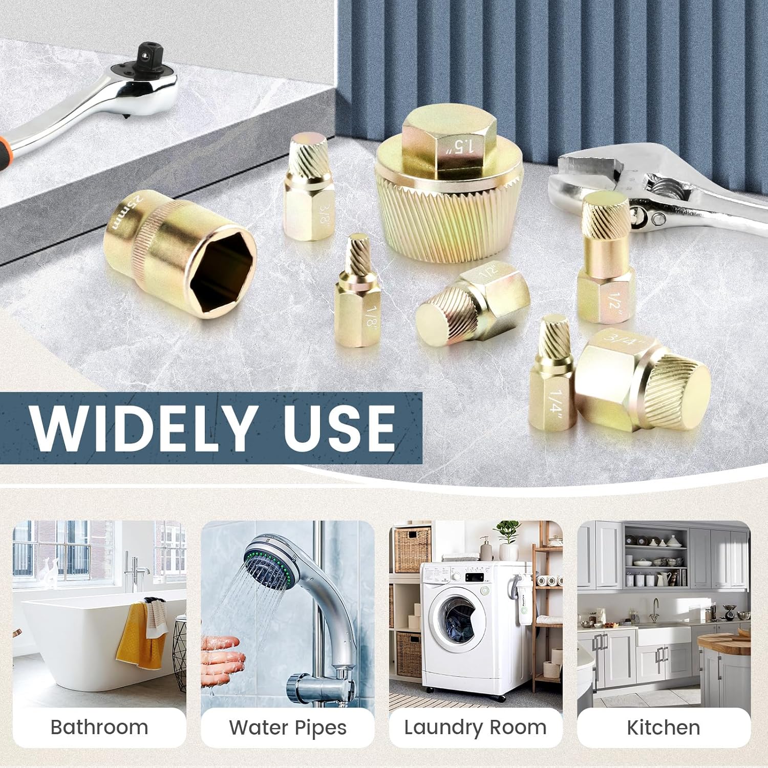 1.5" Tub Drain Removal Tool with 1-inch Socket, Pipe Nipple Extractor for Remove The Old, Broken, Stubborn, Rusted Drain Tub Bathtub Stopper Strong Grab Plumbing Tool with Solid Storage Case