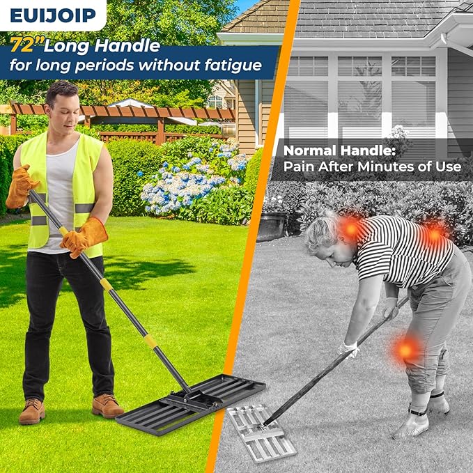 Professional Lawn Leveling Rake 30x10 Heavy Duty - Oversized Leveling Tool with 80" Stainless Steel Handle, Foldable Landscape Grading Rake for Soil Sand Topdressing & Seeding