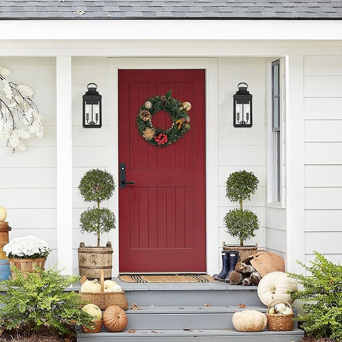 15" Dusk to Dawn Black Outdoor Wall Lantern, Outside Modern Wall Sconce Light Fixture, Porch Light Wall Mount with E12 Socket and Glass, Waterproof Exterior Lamp Lighting for Patio Garage, 1Pack