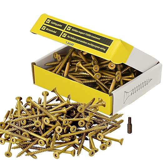 #10 x 3’’ Wood Screws by Grindy (100pack/1.6LBS) – Self-Drilling Deck Screws I Rust Resistant I Quick Drive & Fast Grip I for Cabinet, Furniture & Other Projects I T25 Star Drive I Bit Included