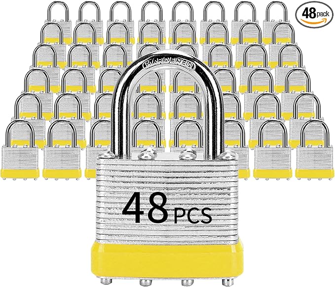 Padlocks with Same Key, LQYN 48 Pcs Laminated Keyed Padlock (1-9/16", 40mm), Keyed Alike Locks, Normal Shackle, for Storage Locker, Hasp Latch, Toolbox, Sheds