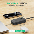Surge Protector Power Strip - 8 AC Outlets & 6 USB Ports (4A/2C), 1080J Extension Cord with Multiple Outlets, 2-Sided Outlet Extender, 5FT Extension Cord, Wall Mount for Travel, Dorm Room