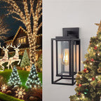 14" Outdoor Wall Light Fixtures Waterproofed Exterior Lantern W/Sturdy Rectangular Double Cage In Satin Black&Clear Tempered Glass,Sconce Mounted For House Patio,Front door,Porch,Garage Lighting 2Pack