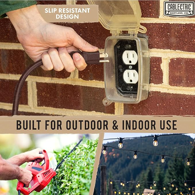 25 Ft Brown Extension Cord with 3 Electrical Power Outlet - 16/3 SJTW Heavy Duty Cable with 3 Prong Plug for Safety, 13 AMP for Heavy Appliances, Garden, Lawn, Lightning Decoration