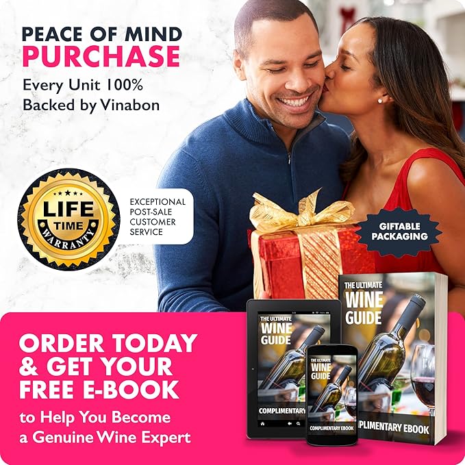 VINABON Electric Wine Opener 2026 - One-Touch Automatic Wine Bottle Opener Corkscrew - Rechargeable (Up to 100 Bottles/Charge) with Foil Cutter Stand, LED Indicator. Includes Wine Guide eBook