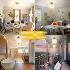 Semi Flush Mount Ceiling Light Brushed Gold - Clear Glass Pendant Lamp Shade, Modern Farmhouse Light Fixture for Hallway Corridor Kitchen Entryway Bedroom, Bulb Not Included