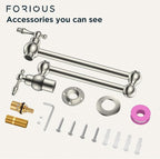 FORIOUS Pot Filler Faucet Brushed Nickel, Folding Stretchable Solid Brass Wall Mount Commercial Traditional Faucet Over Stove with Antique Double Joint Swing Arm for Kitchen Restaurant Vintage