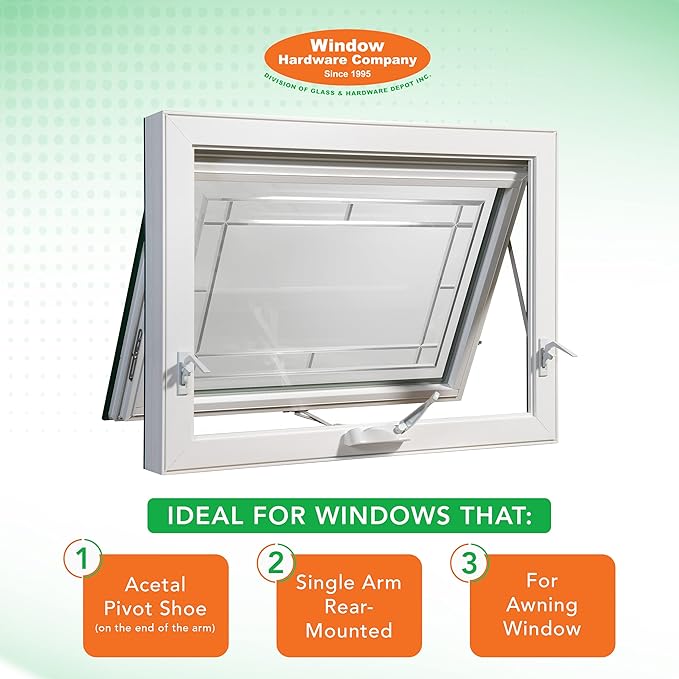 Window Hardware Co Rear-Mounted Pivot Shoe 9 1/2" Model 40050A - White, Left Hand - Corrosion Resistant Acetal Pivot Shoe - Made in The USA by AmesburyTruth