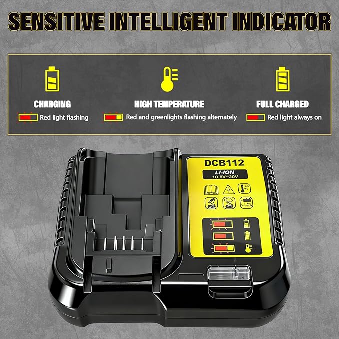 2-Pack 8000mAh High-Capacity Lithium-Ion Battery & Charger Set for DEWALT 20V MAX Battery, Perfectly Compatible with DCB207/DCB204/DCB200/DCB201/DCB203 Series Power Tools, Fast Charging