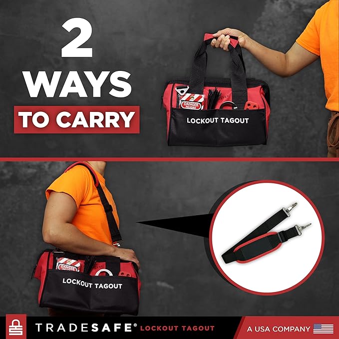 TRADESAFE Lockout Tagout Bag for Loto Devices - Polyester Canvas Lock Out Tag Out Kit Bag, Heavy Duty Tool Bag Organizer, 12-1/2 x 8 x 9-3/4 inches