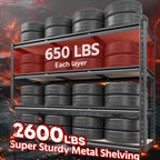 REIBII 48.2" W Garage Shelving, Storage Shelves Load 2600LBS, 4-Tier Adjustable Heavy Duty Metal Shelves for Warehouse, Pantry, Kitchen, 60.1" H X 48.2" W X 24" D, Black