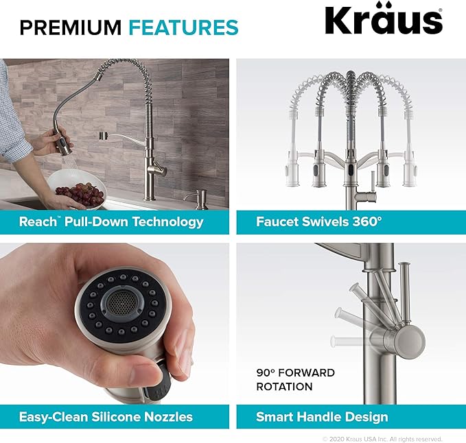 KRAUS Sellette Commercial Style Pull-Down Kitchen Faucet and Deck Plate in Spot Free Stainless Steel, KPF-1683SFS