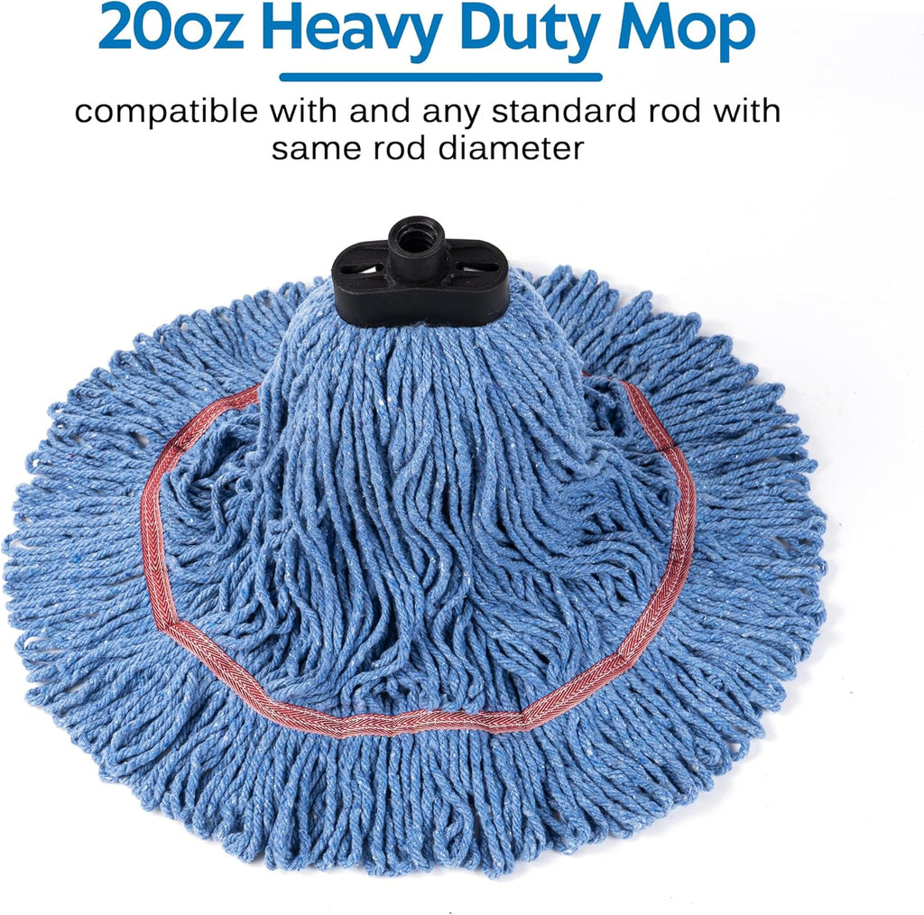 Matthew Large Commercial&Residential Mop Heavy Duty Industrial Mops w/Screw-on handle(Fit Standard American Screw)Looped-End String Wet Cotton Mops for Home,Office,Warehouse - 1 Set&2 Mop Replacements