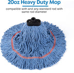 Matthew Large Commercial&Residential Mop Heavy Duty Industrial Mops w/Screw-on handle(Fit Standard American Screw)Looped-End String Wet Cotton Mops for Home,Office,Warehouse - 1 Set&2 Mop Replacements