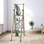 5 Step Ladder Adult Portable Folding Step Stool, Folding Aluminum Step Ladder with Double Padded Treads, Step Ladder with Handle for Home, Kitchen, Outdoor, 330 lb - Champagne Gold