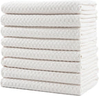 POLYTE Ultra Premium Microfiber Kitchen Dish Hand Towel Waffle Weave, 8 Pack (16x28 in, Off White)