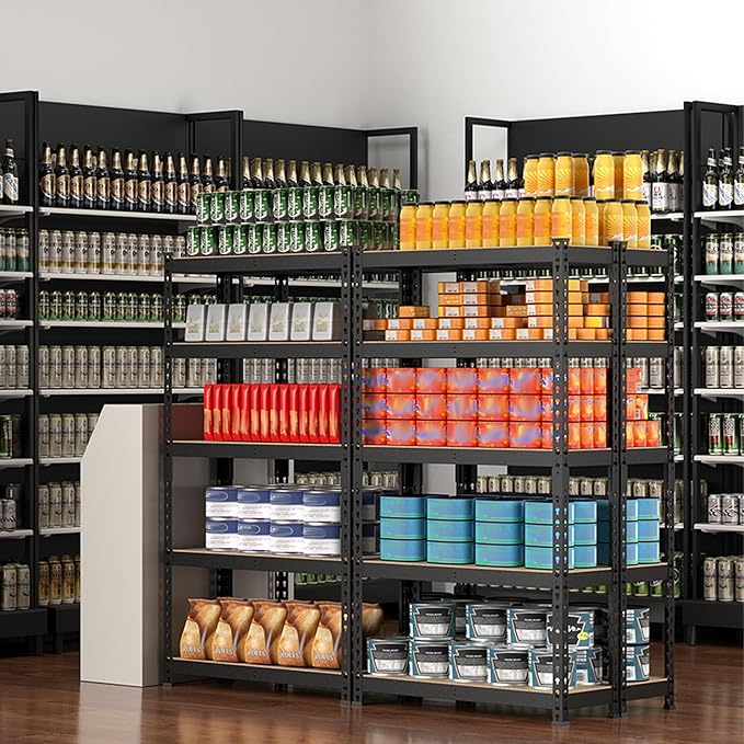 WORKPRO 5-Tier Steel Shelving Unit-Black, 27-2/5”W x 11-7/10”D x 60”H, Adjustable Storage Rack, Heavy Duty Shelf with MDF Board, 1650 lbs Load Capacity (Total) for Garage, Basement, Kitchen