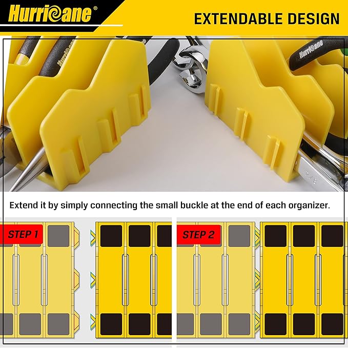 HURRICANE Pliers Organizer Rack - 10-Slot Extendable Tool Organizer, Non-Slip Rubber Base, Yellow, Fit 3" H, 1 Pack