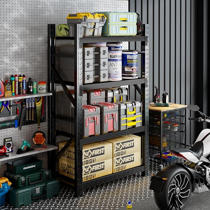 3000LBS Heavy Duty Storage Shelves,63''H Metal Garage Shelving, 4-Tier Adjustable Garage Organization Shelving Units, Industrial Shelving for Warehouse,Workshop- Classic Black