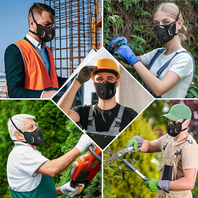 BASE CAMP M Cross Dust Mask, Reusable Breathable Comfortable Safety Face Mask for Work with Extra 6 Activated Carbon Filters