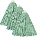 Matthew Cleaning Screw-on Heavy Duty Cotton Wet Mop Replacement Heads(Green, Medium,3Pack) with 2 Pack Microfiber Cloth for Residential & Commercial Floor Cleaning Use- Fit Standard American Screw