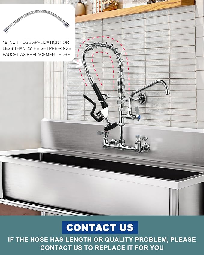 21" Height Commercial Faucet Wall Mount with Sprayer 8" Adjustable Center 9.6" Swing Spout, Kitchen Sink Faucets with Pull Down Pre-Rinse Sprayer for Restaurant Industrial Kitchen, Chrome