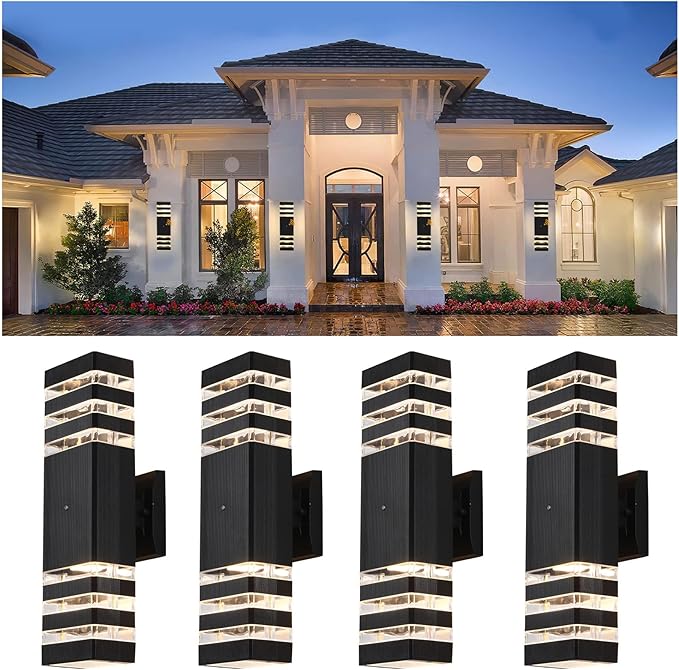 Dusk to Dawn Outdoor Wall Light Fixture 4 Pack, Up and Down Lights Outdoor Wall Sconces, Aluminum Waterproof Outside Lights for House Porch Hallway Garage